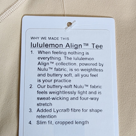NWT Lululemon Align Tee Pale Nude Short Sleeve Top Size 8 - Picture 6 of 6